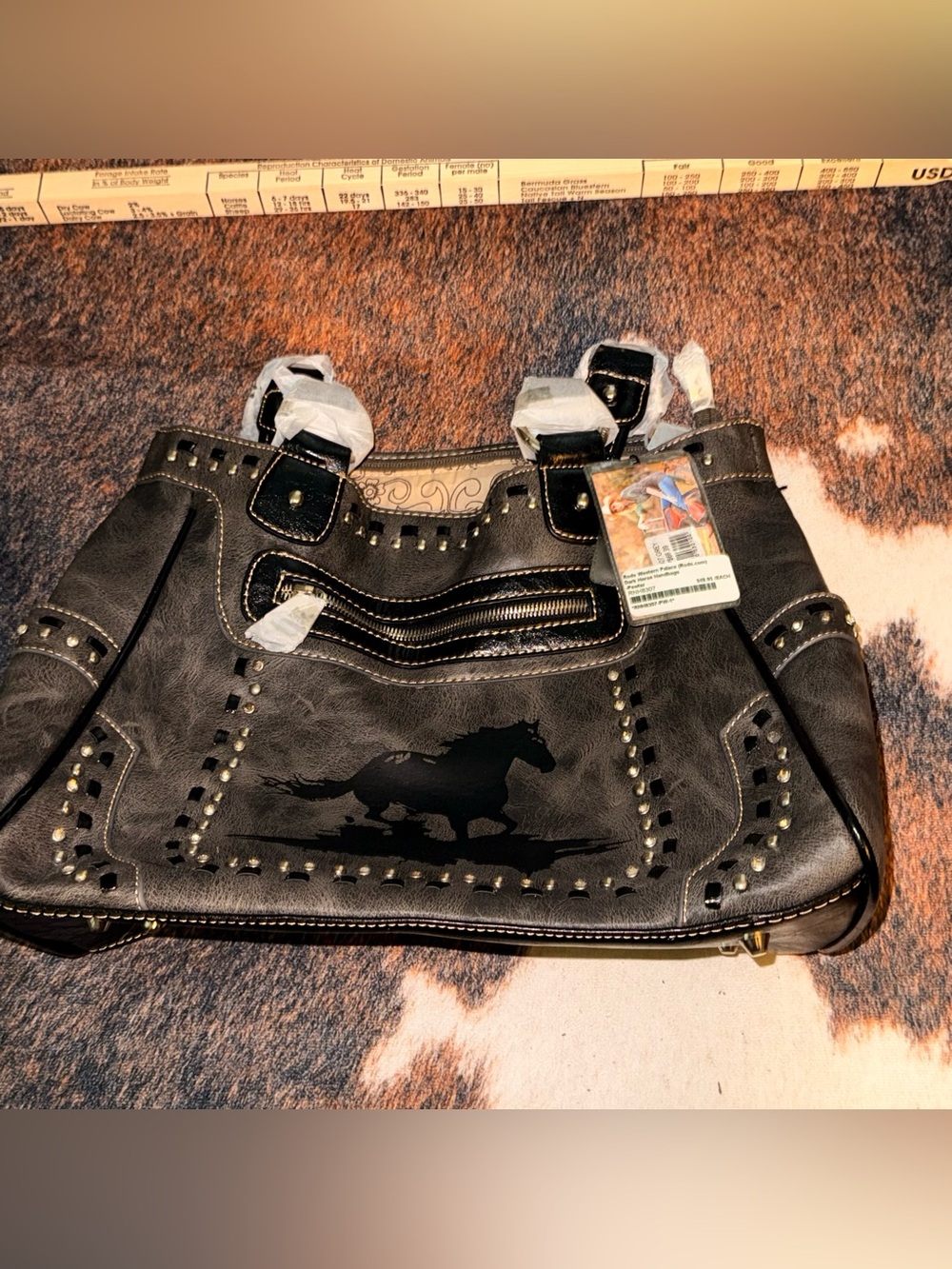 Montana West Black Studded Shoulder Bag with Horse Silhouette